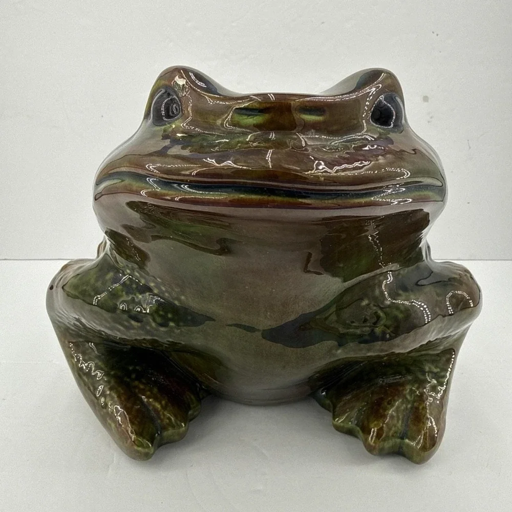 Vintage Arnel's ? XLarge Ceramic Frog Toad Garden Decor Green Figurine